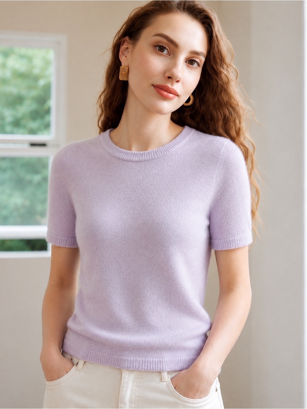 J. Crew Lavender Short-Sleeve Crewneck Sweater